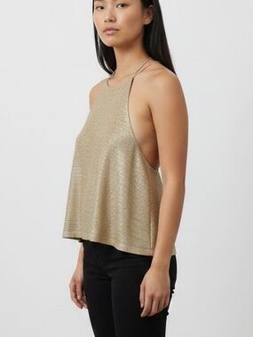 NWT LEITH Metallic Almond Sleeveless Halter Top w/ Back Keyhole Size Medium